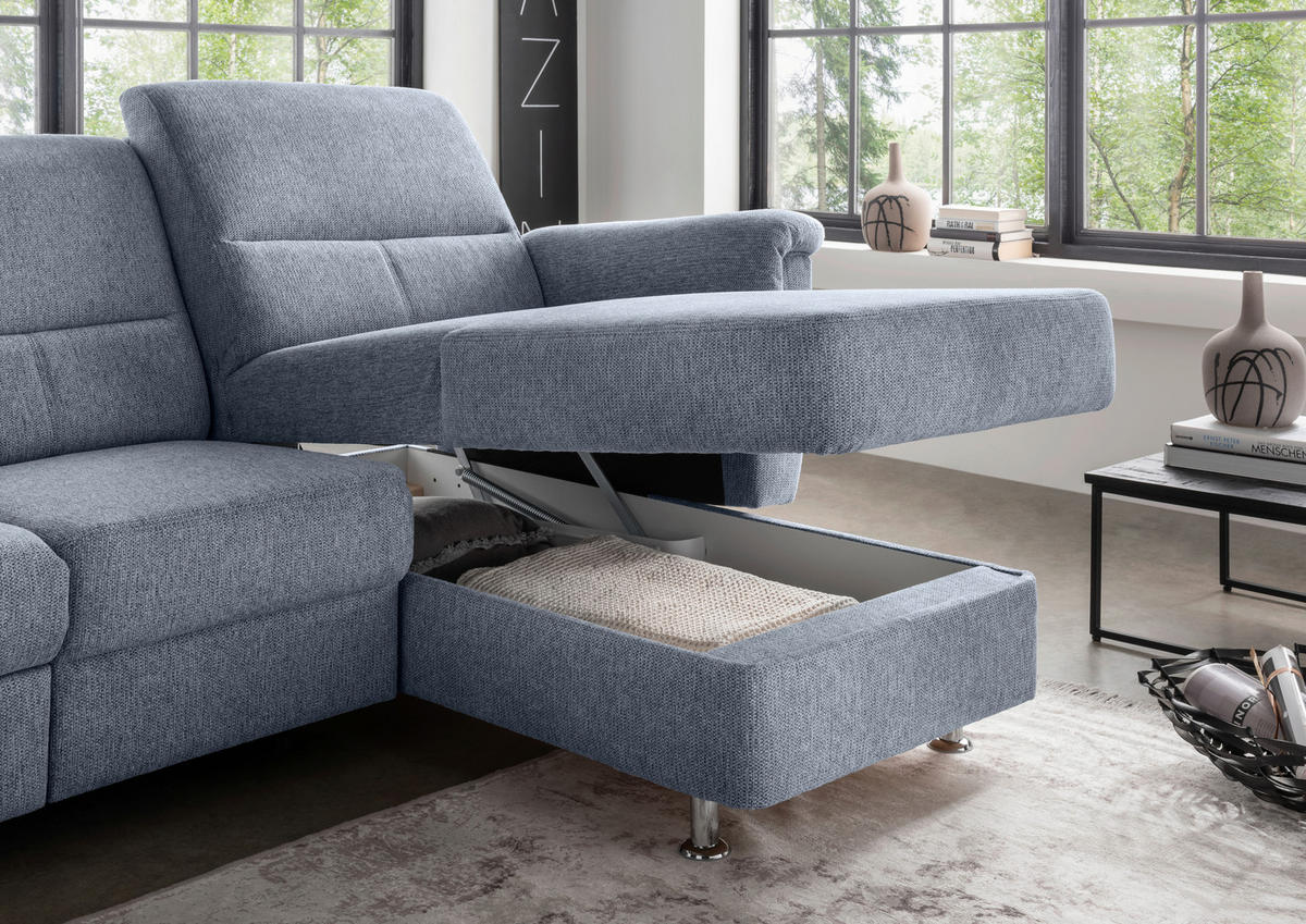 ECKSOFA in Chenille Hellblau  - Chromfarben/Hellblau, Modern, Textil/Metall (231/165cm) - Livetastic