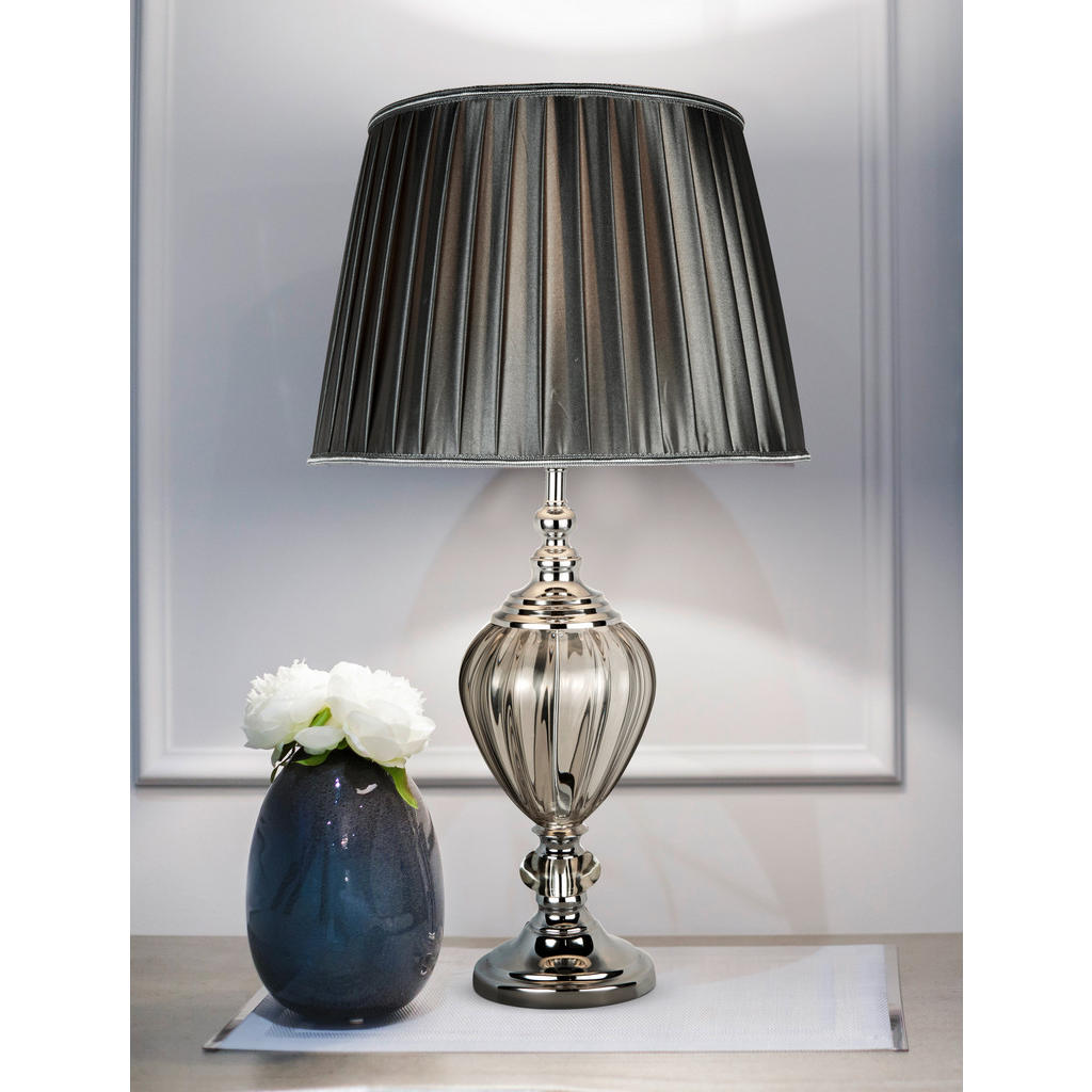 Thumbnail - Searchlight Tischleuchte Greyson, Chrom, Glas, Textil, Metall, 68 cm, Schnurschalter, Lampen & Leuchten, Innenbeleuchtun...