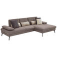 ECKSOFA in Chenille, Mikrofaser Haselnussfarben  299/157 cm  - Schwarz/Haselnussfarben, Design, Textil/Metall (299/157cm) - Dieter Knoll