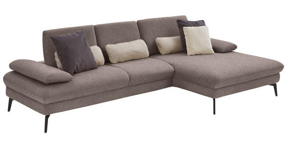 ECKSOFA in Chenille, Mikrofaser Haselnussfarben 299/157 cm - Schwarz/Haselnussfarben, Design, Textil/Metall (299/157cm) - Dieter Knoll