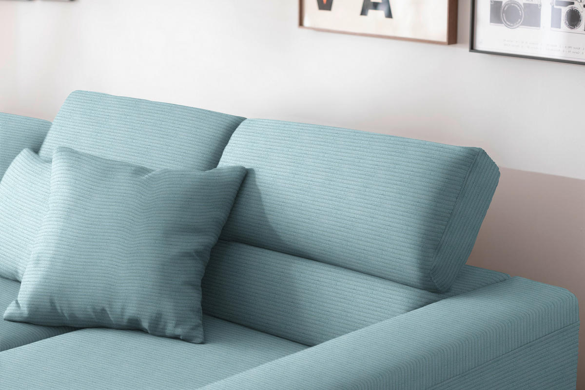 ECKSOFA Cord Hellblau  - Schwarz/Hellblau, Design, Textil/Metall (293/215-217cm) - Schöner Wohnen