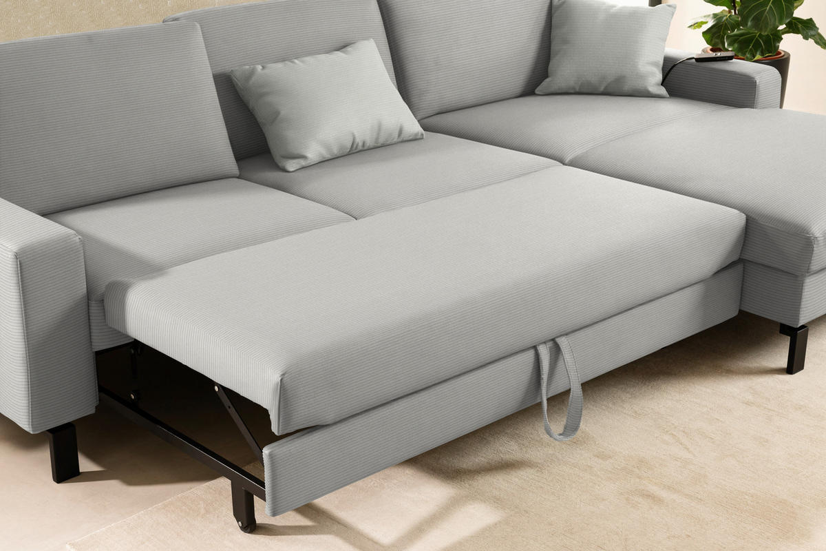ECKSOFA Cord Greige  - Greige/Schwarz, Design, Textil/Metall (298/185cm) - Pure Home Lifestyle