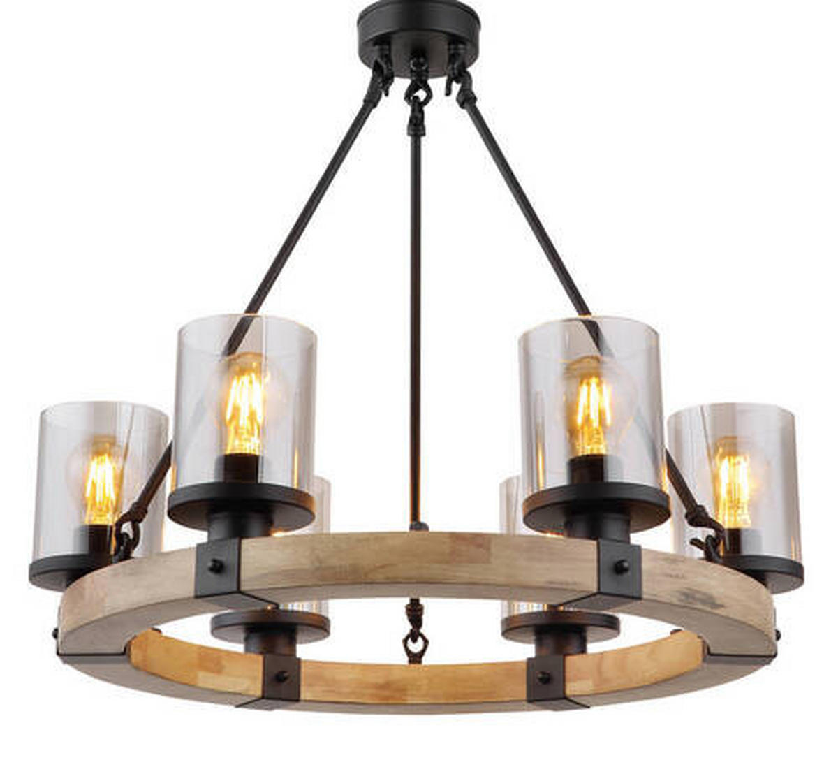 HÄNGELEUCHTE 59/98 cm    - Dunkelbraun/Schwarz, Natur, Glas/Holz (59/98cm) - Globo