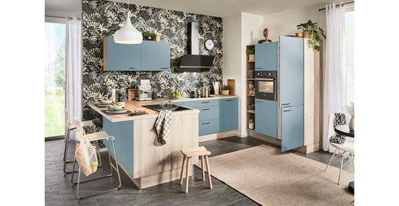 ECKKÜCHE  in Hellbraun, Pastellblau  - Hellbraun/Pastellblau, Design, Holzwerkstoff/Metall (192/280/150cm) - Xora