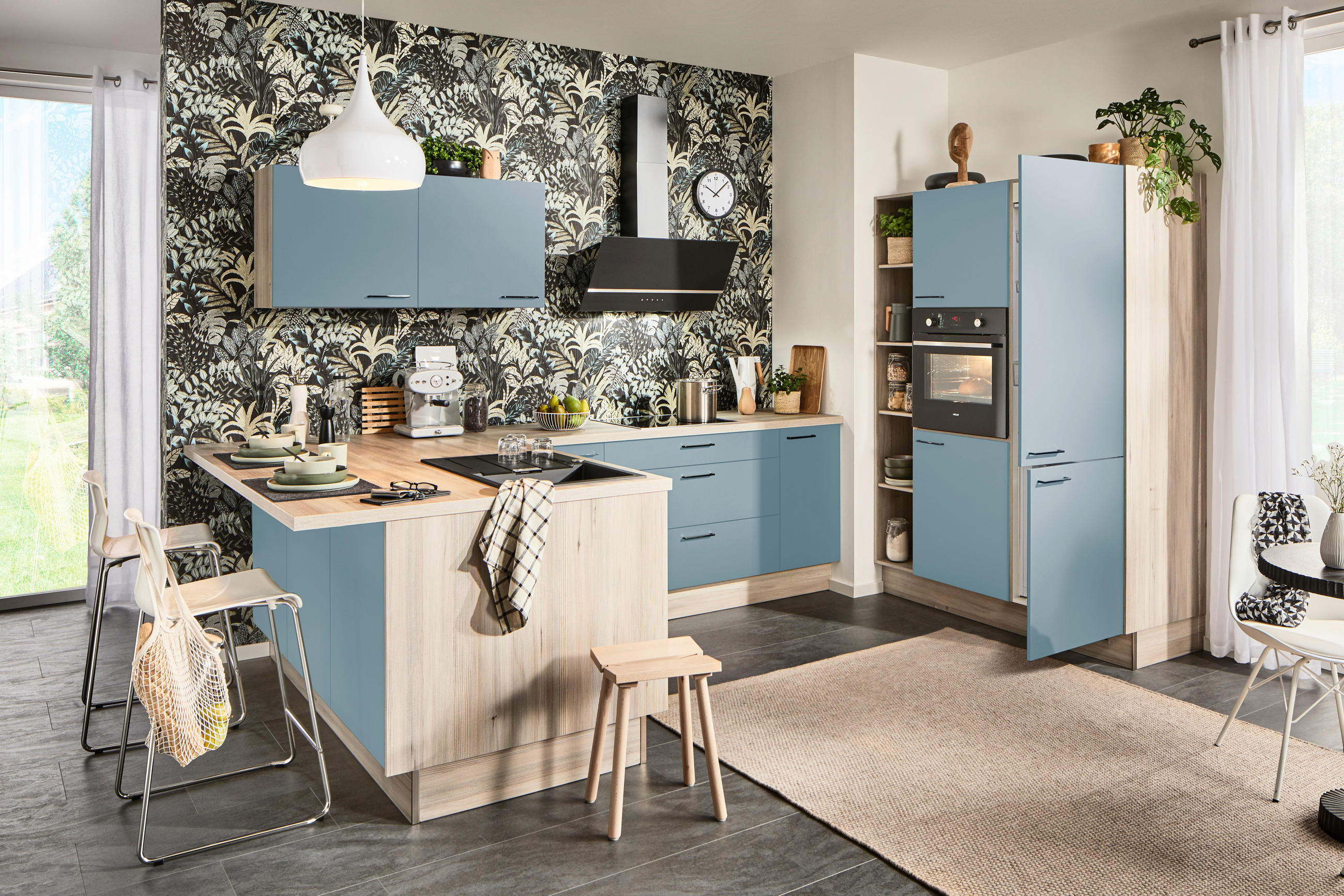 ECKKÜCHE  in Hellbraun, Pastellblau  - Hellbraun/Pastellblau, Design, Holzwerkstoff/Metall (192/280/150cm) - Xora