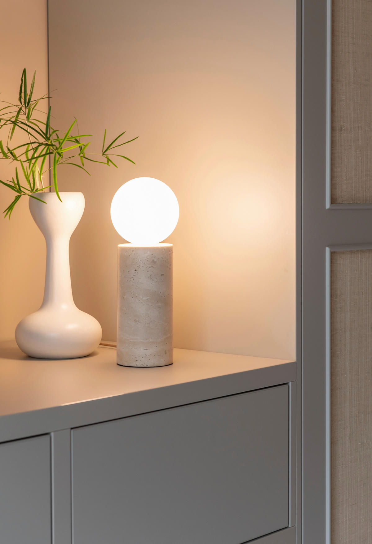 STOLNÍ LAMPA, nástěnný stmívač, G9, 12/33 cm  - bílá, Design, kámen/sklo (12/33cm) - It's about Romi