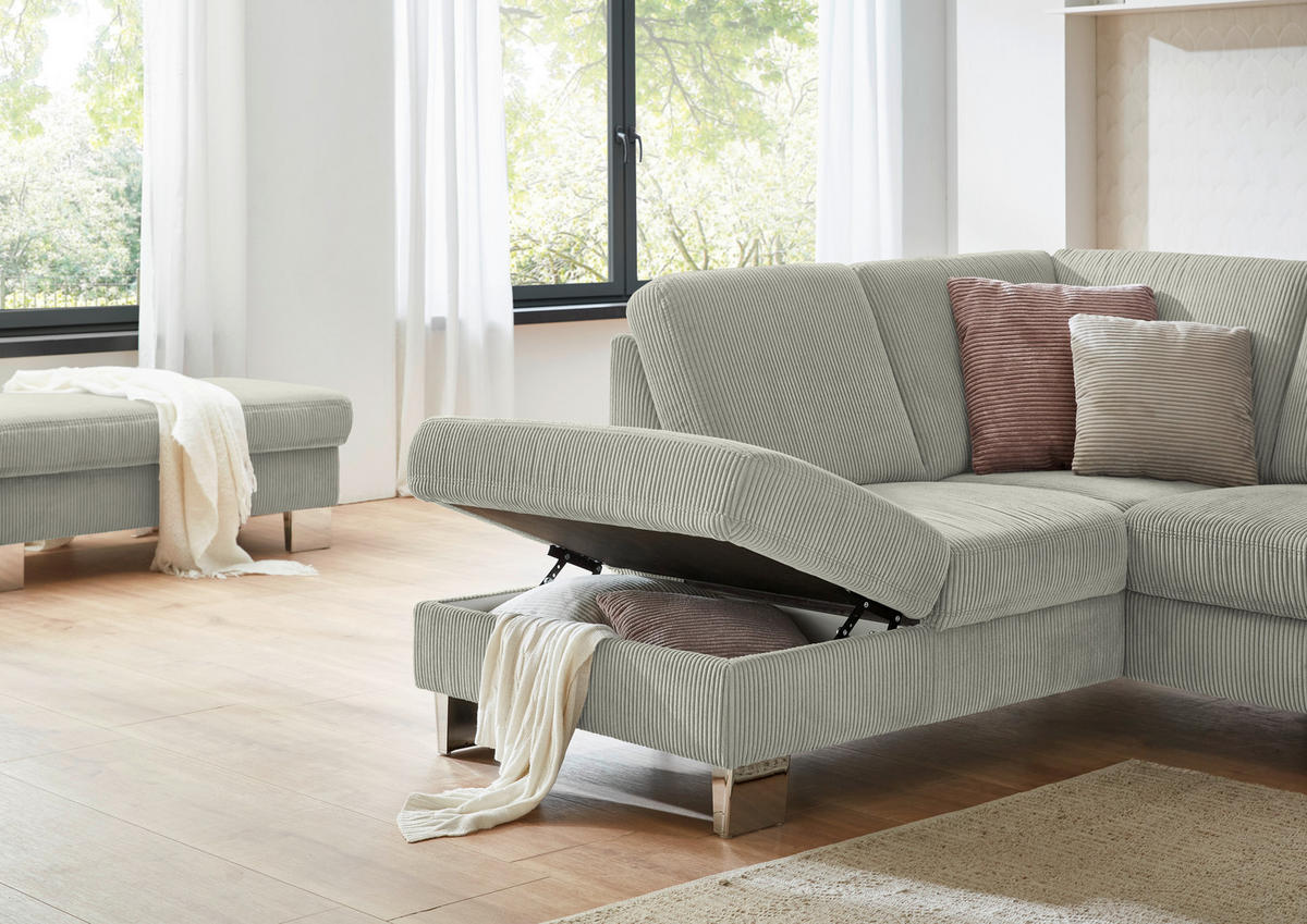 ECKSOFA in Cord Greige  - Edelstahlfarben/Greige, Konventionell, Textil/Metall (200/248cm) - Beldomo System