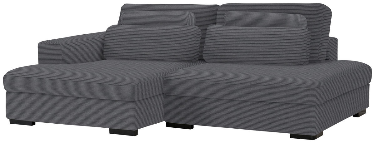 ECKSOFA in Cord, Velours Dunkelgrau  - Dunkelgrau/Schwarz, Design, Kunststoff/Textil (158/223cm) - Lomoco