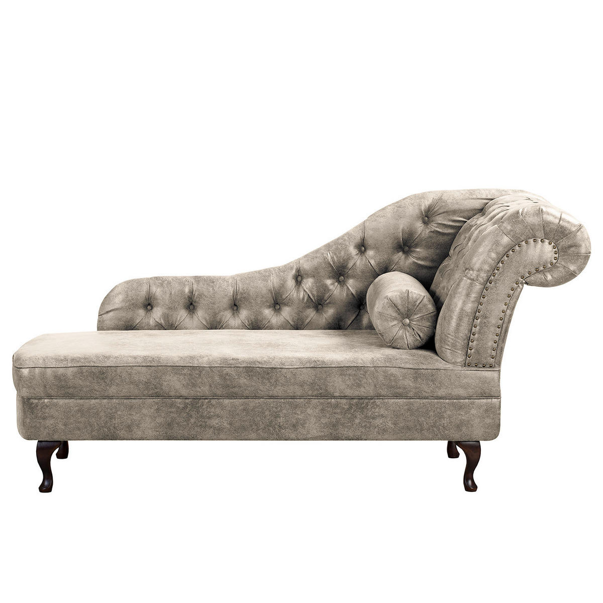 RÉCAMIERE Lederlook Hellgrau  - Hellgrau/Braun, Design, Holz/Textil (185/93/75cm) - Livetastic