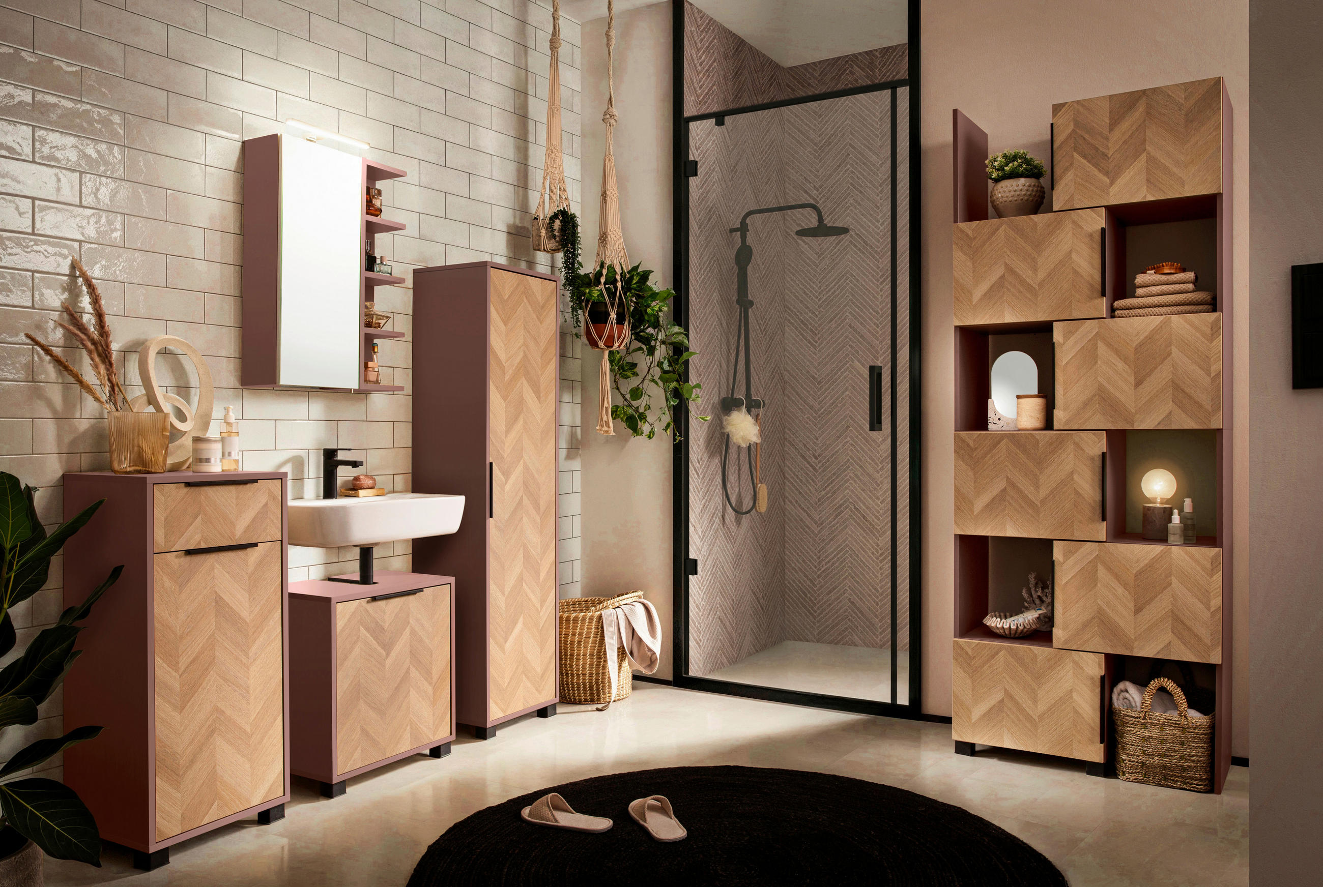 HOCHSCHRANK 40,3/157,8/33,05 cm  - Eichefarben/Lila, Natur, Holzwerkstoff/Kunststoff (40,3/157,8/33,05cm)