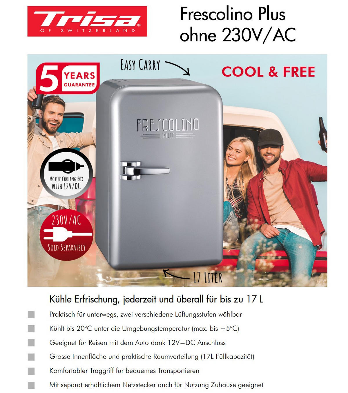 KÜHLBOX Silberfarben 17 L  - Silberfarben, KONVENTIONELL, Kunststoff (32/28,5/46cm) - Trisa Electronics