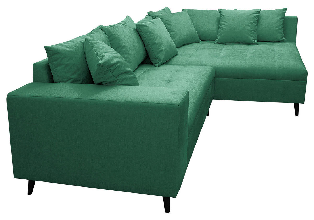 Ecksofa inkl. Hocker in Mikrofaser Grün  - Schwarz/Grün, Design, Holz/Textil (247/174cm) - MID.YOU