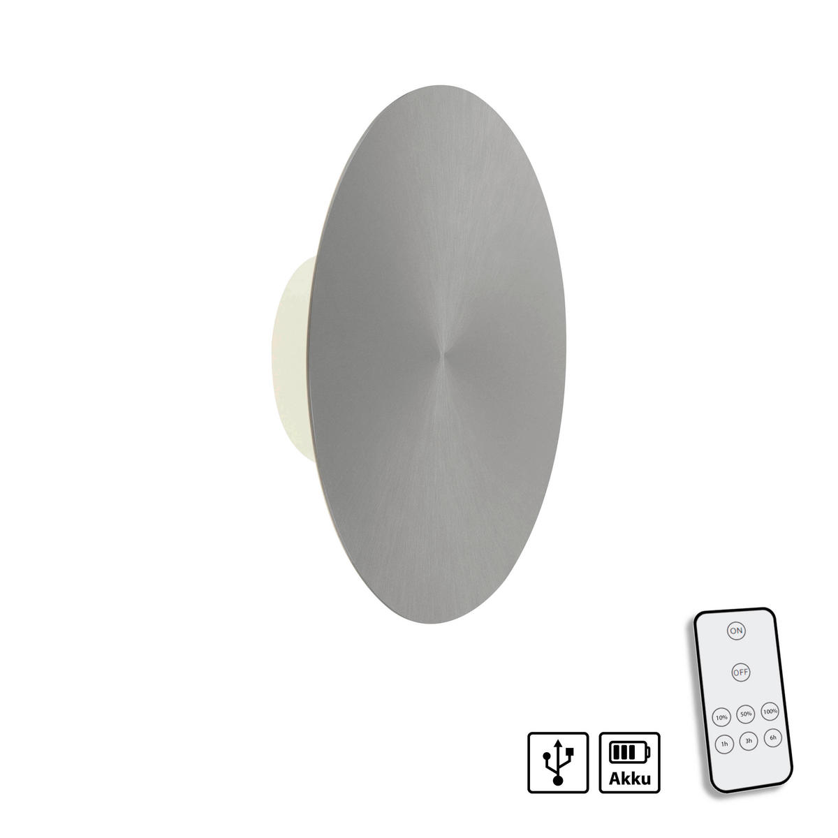 AKKU-WANDLEUCHTE Akku Puntua 25/6,5 cm   - Grau, Design, Kunststoff/Metall (25/6,5cm) - Paul Neuhaus