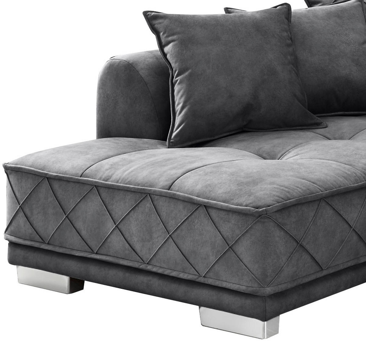 ECKSOFA Anthrazit Mikrovelours  - Anthrazit/Silberfarben, Basics, Kunststoff/Textil (319/194cm) - MID.YOU