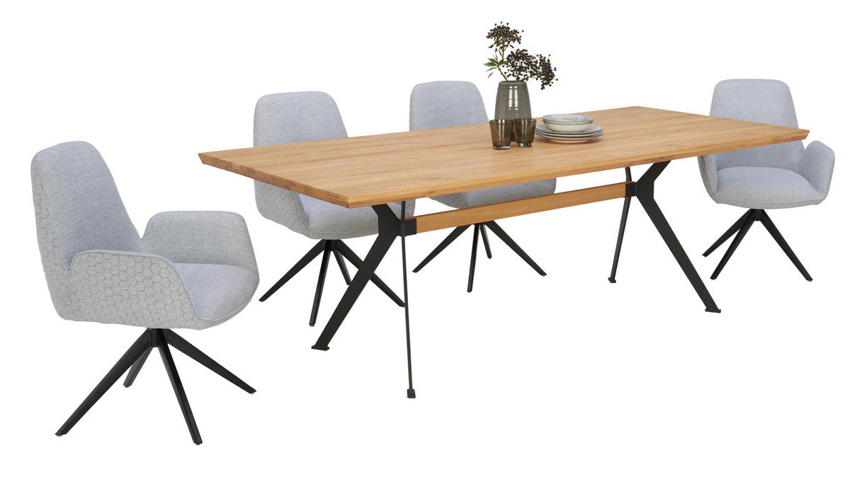 Scaun Cu Brațe din metal, textil, negru, gri deschis - gri deschis/negru, Design, metal/textil (61/85,5/61cm) - Novel