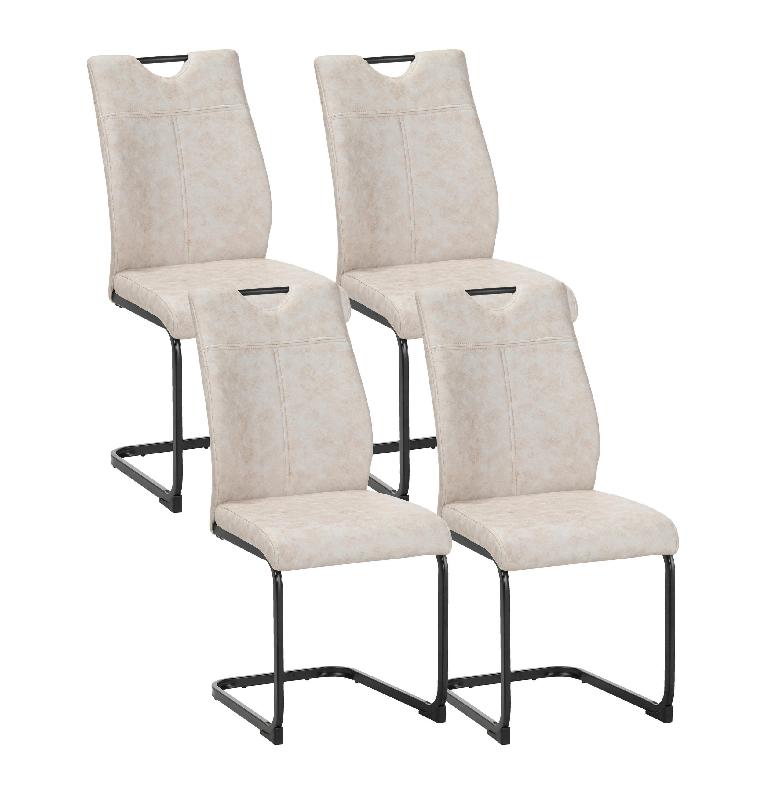 STUHL-SET 4 Stück  in Mikrofaser  - Beige/Schwarz, Design, Textil/Metall (43/97/57cm) - Xora