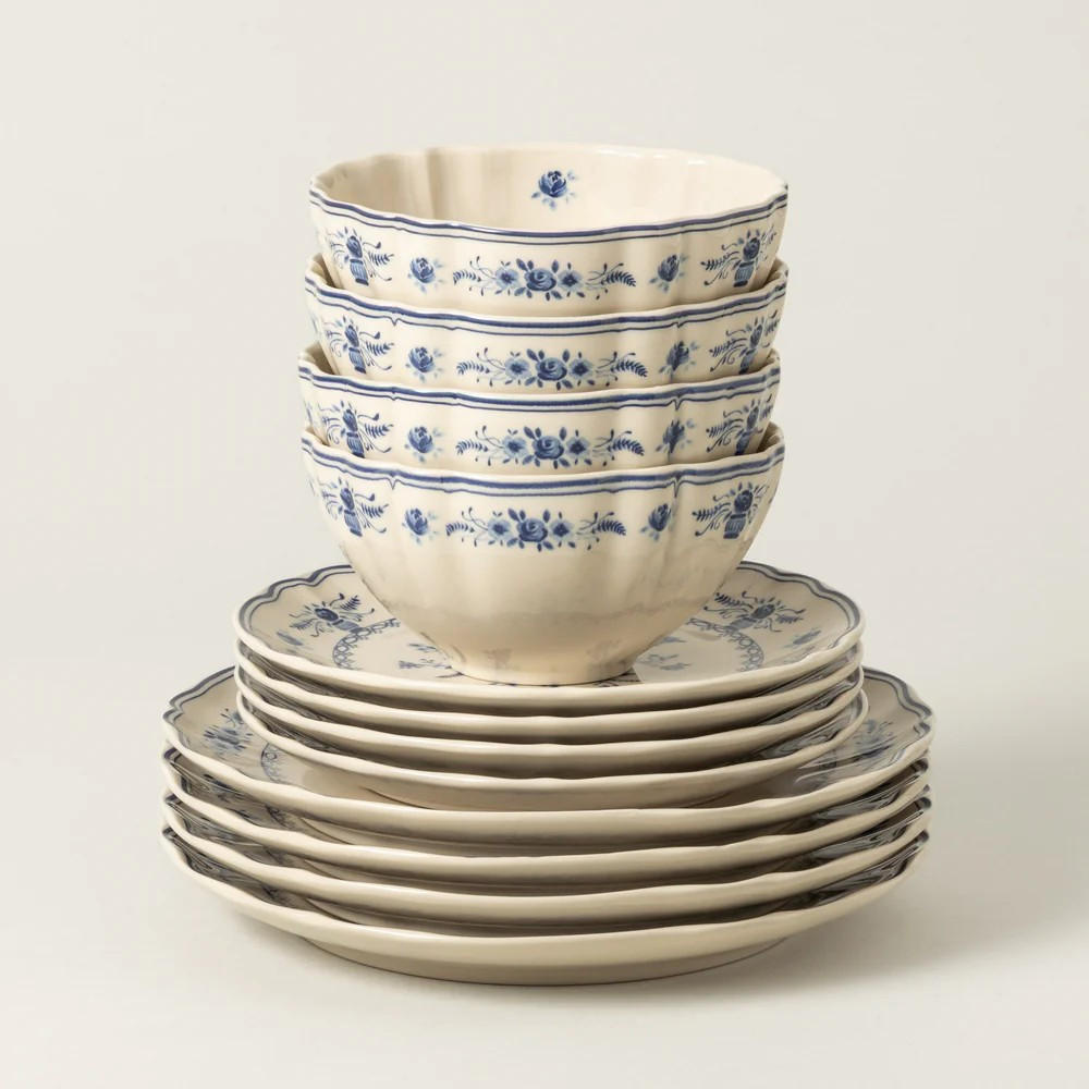 KOMBISERVICE Blau, Creme VILA 12-teilig 4 Personen  - Blau/Creme, Basics, Keramik - Costa Nova