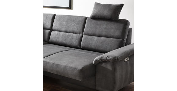 Wohnlandschaft inkl.Funktionen Dunkelgrau Lederlook - Dunkelgrau/Schwarz, KONVENTIONELL, Textil/Metall (194/257cm) - Cantus
