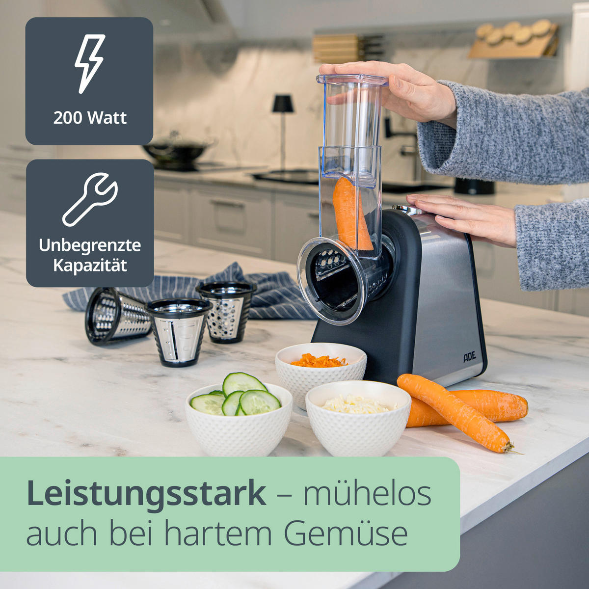 ALLZWECKREIBE elektrische Reibe  - Schwarz, Basics, Kunststoff/Metall (20,5/15/28,3cm) - ADE