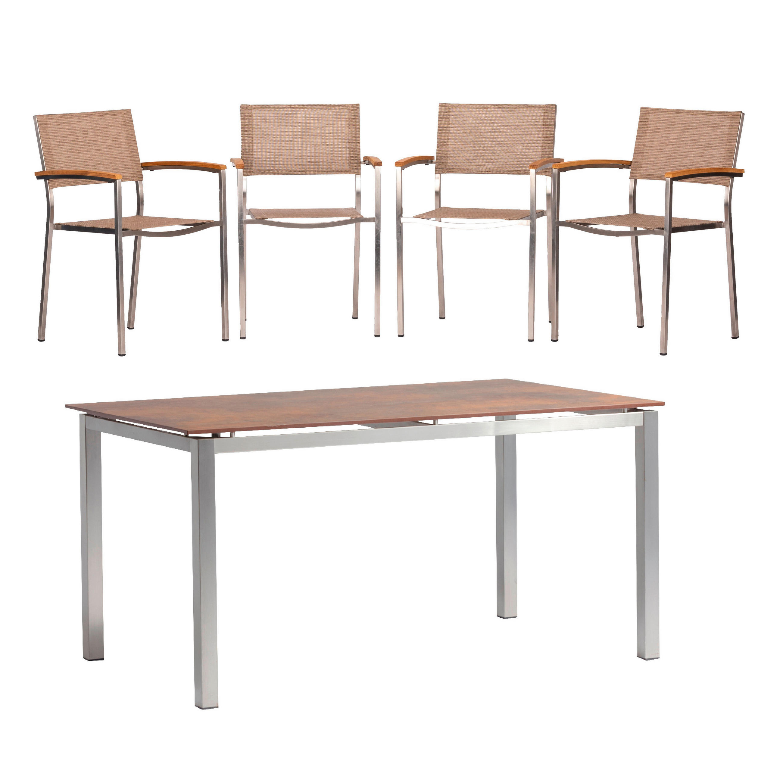 ZAHRADNÍ SESTAVA 5dílné, kov, textil, kompozitní dřevo - barvy teak/hnědá, Basics, kov/kompozitní dřevo (150/75/90cm) - Gardenson