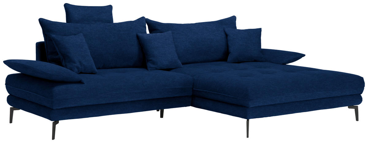 ECKSOFA PRATO Dunkelblau Mikrofaser  - Schwarz/Dunkelblau, MODERN, Textil/Metall (292/176cm) - MID.YOU