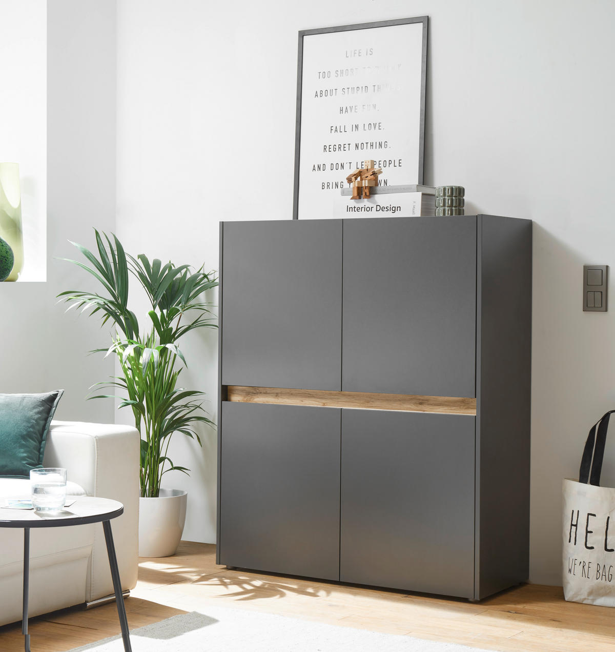 HIGHBOARD  100/122/40 cm  - Anthrazit/Eiche Wotan, Design, Holzwerkstoff/Kunststoff (100/122/40cm) - Modante
