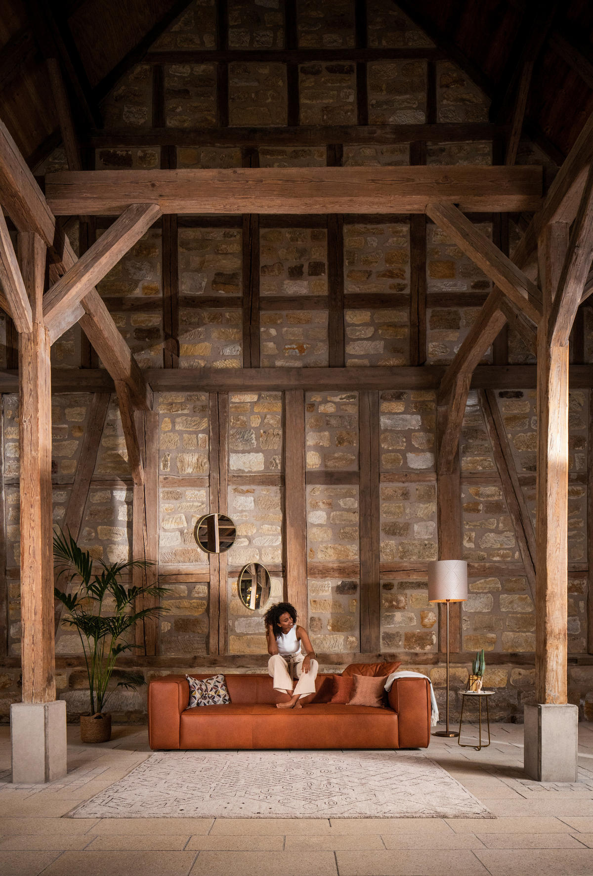 3-SITZER-SOFA in Echtleder Cognac  - Cognac/Schwarz, Modern, Leder/Kunststoff (260/66/104cm) - W.Schillig