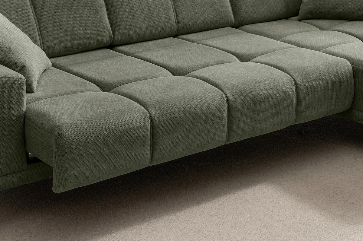 ECKSOFA NESTO Dunkelgrün Chenille Zierkissen, Kopfteilverstellung, Sitztiefenverstellung  - Dunkelgrün/Schwarz, Basics, Textil/Metall (292/187cm) - Livetastic