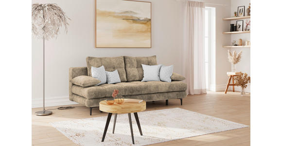 SCHLAFSOFA Chenille Hellbraun Rückenkissen, Armlehnenkissen, Bettkasten, Schlaffunktion, Rücken echt  - Hellbraun/Schwarz, KONVENTIONELL, Textil/Metall (203/94/96cm) - Carryhome