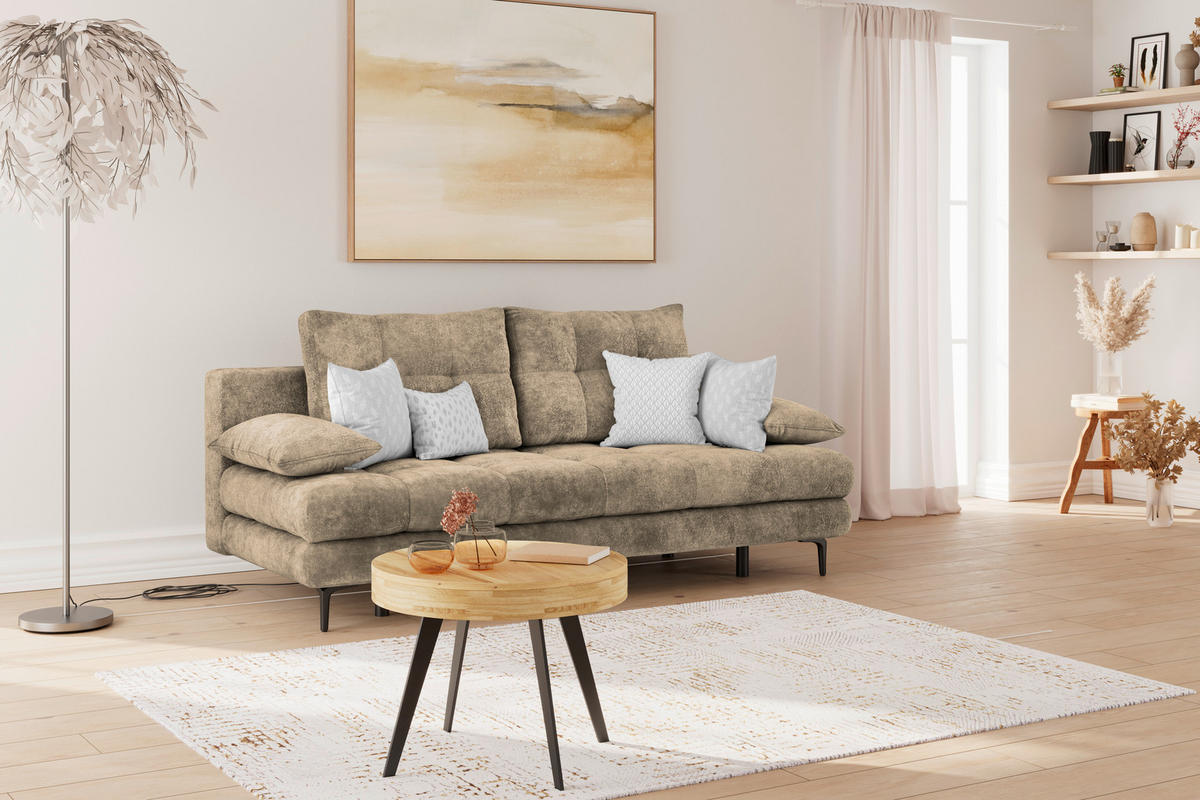 SCHLAFSOFA  mit Liegefunktion, Schlafen auf Sitzhöhe, Rücken echt Chenille Hellbraun  - Hellbraun/Schwarz, KONVENTIONELL, Textil/Metall (203/94/96cm) - Carryhome