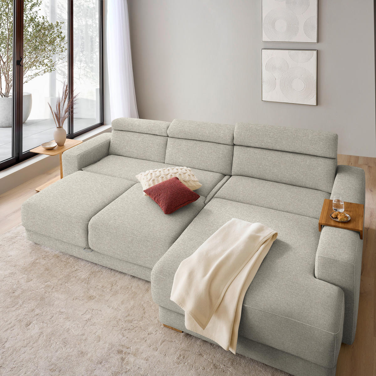 ECKSOFA  in Chenille Hellgrau  316/206 cm  - Eichefarben/Hellgrau, Design, Textil (316/206cm) - Sedda