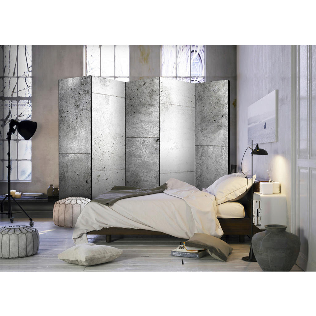 Thumbnail - artgeist Paravent, Grauweiß, Holz, Textil, Kiefer, massiv, Mauer, 225x172x3 cm, Motiv auf Vorder- und Rückseite, Wohnzim...