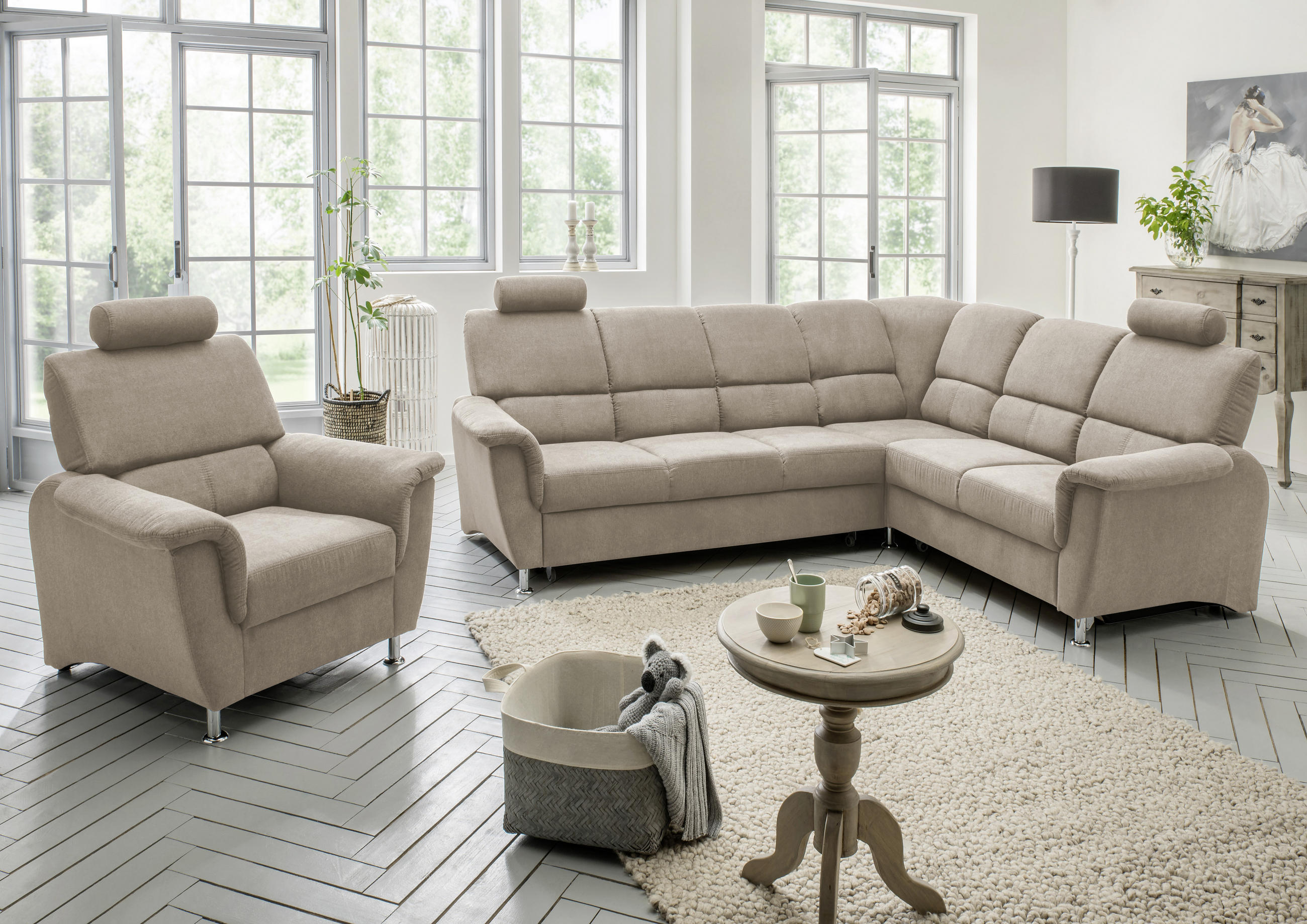 SESSEL Mikrofaser Taupe    - Taupe/Chromfarben, KONVENTIONELL, Holz/Textil (105/95/96cm) - Livetastic