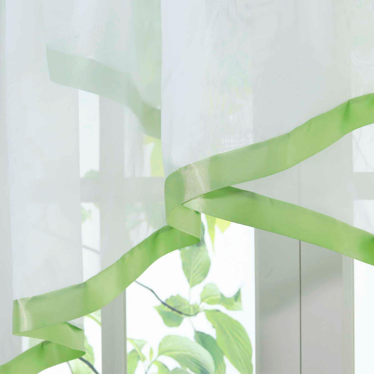 KURZGARDINE   300/100 cm   - Weiß/Grün, Basics, Textil (300/100cm)