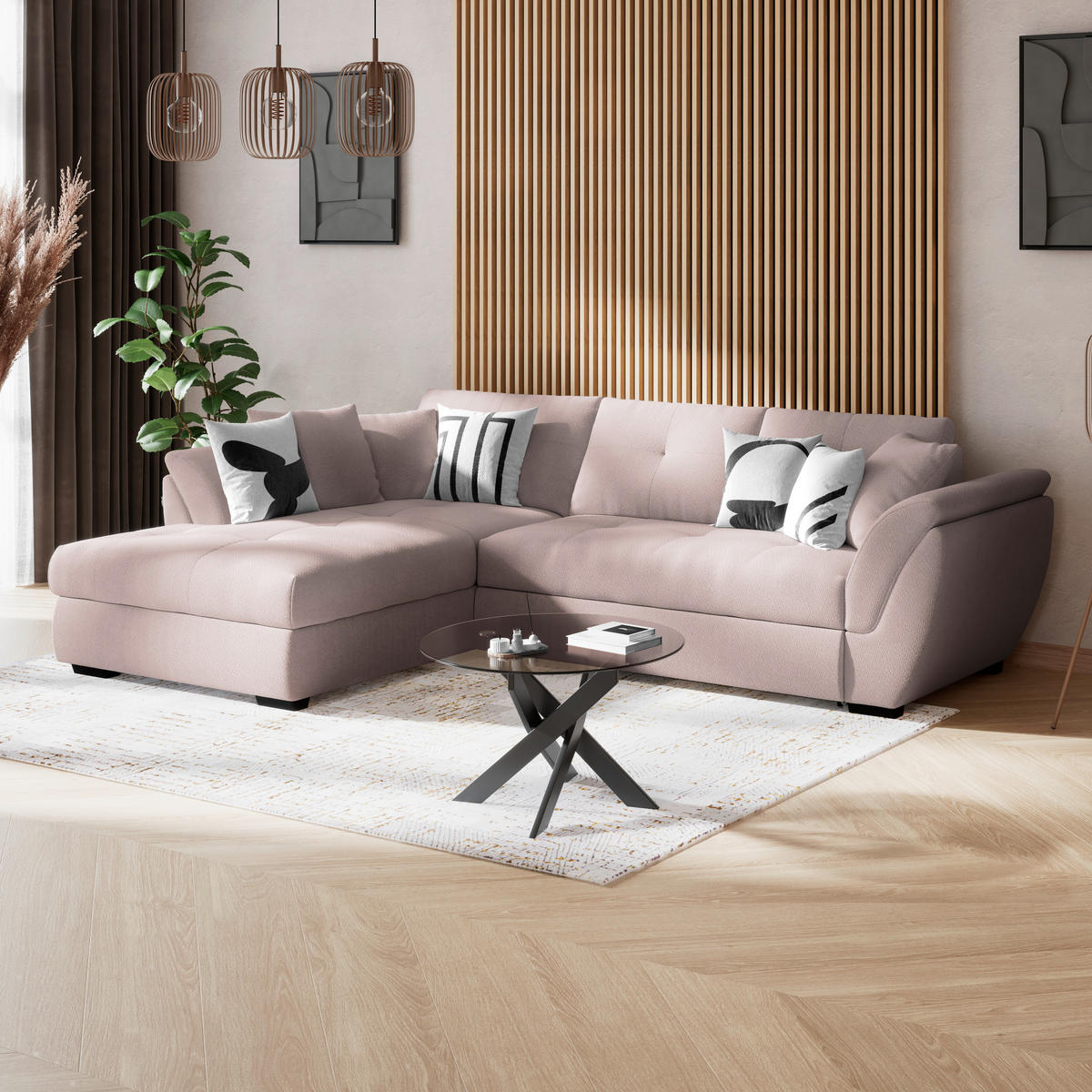 ECKSOFA Greige  - Greige/Schwarz, Konventionell, Kunststoff/Textil (187/278cm) - MID.YOU