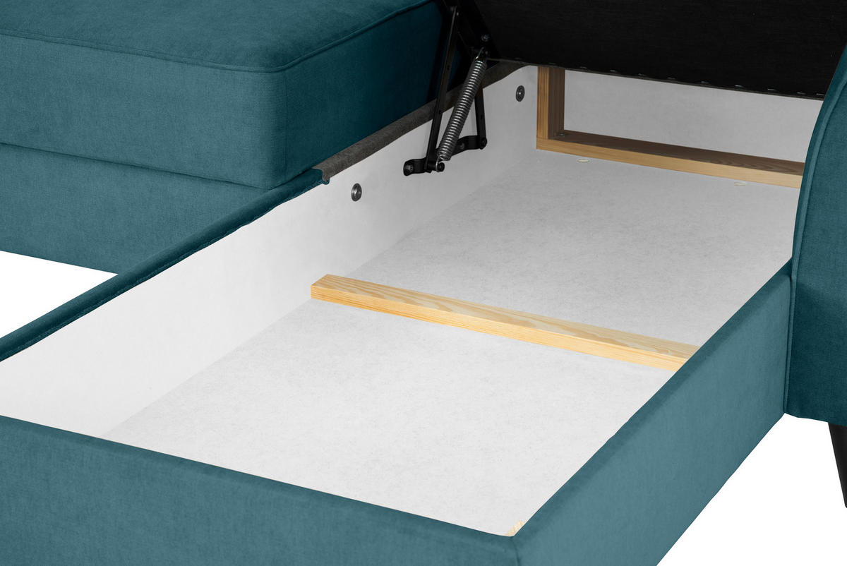 ECKSOFA in Velours Petrol  - Petrol/Schwarz, KONVENTIONELL, Holz/Textil (244/159cm) - Carryhome