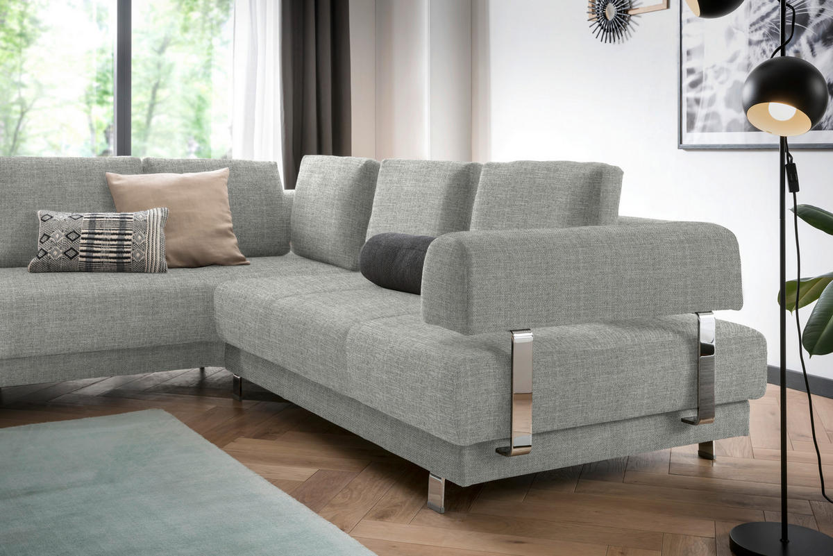 ECKSOFA in Chenille Hellgrau  - Hellgrau, Design, Textil/Metall (235/277cm)