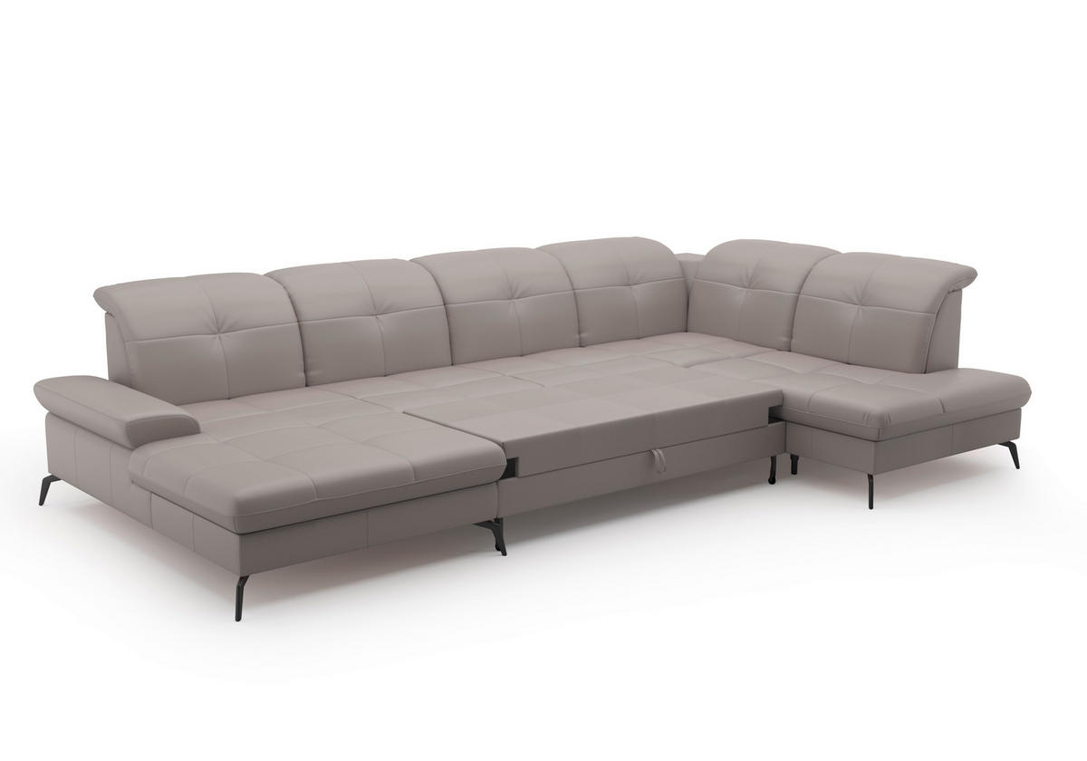 WOHNLANDSCHAFT in Echtleder Hellgrau  - Hellgrau/Schwarz, Konventionell, Leder/Metall (185/357/231cm) - Sit & More