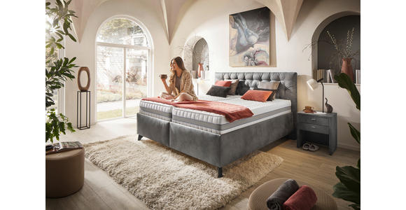 POLSTERBETT 180/200 cm,  in Grau, Bettkasten, Lattenroste, Matratzen, H2 + H3 = mittel + fest  - Schwarz/Weiß, Design, Holz/Textil (180/200cm) - Voleo