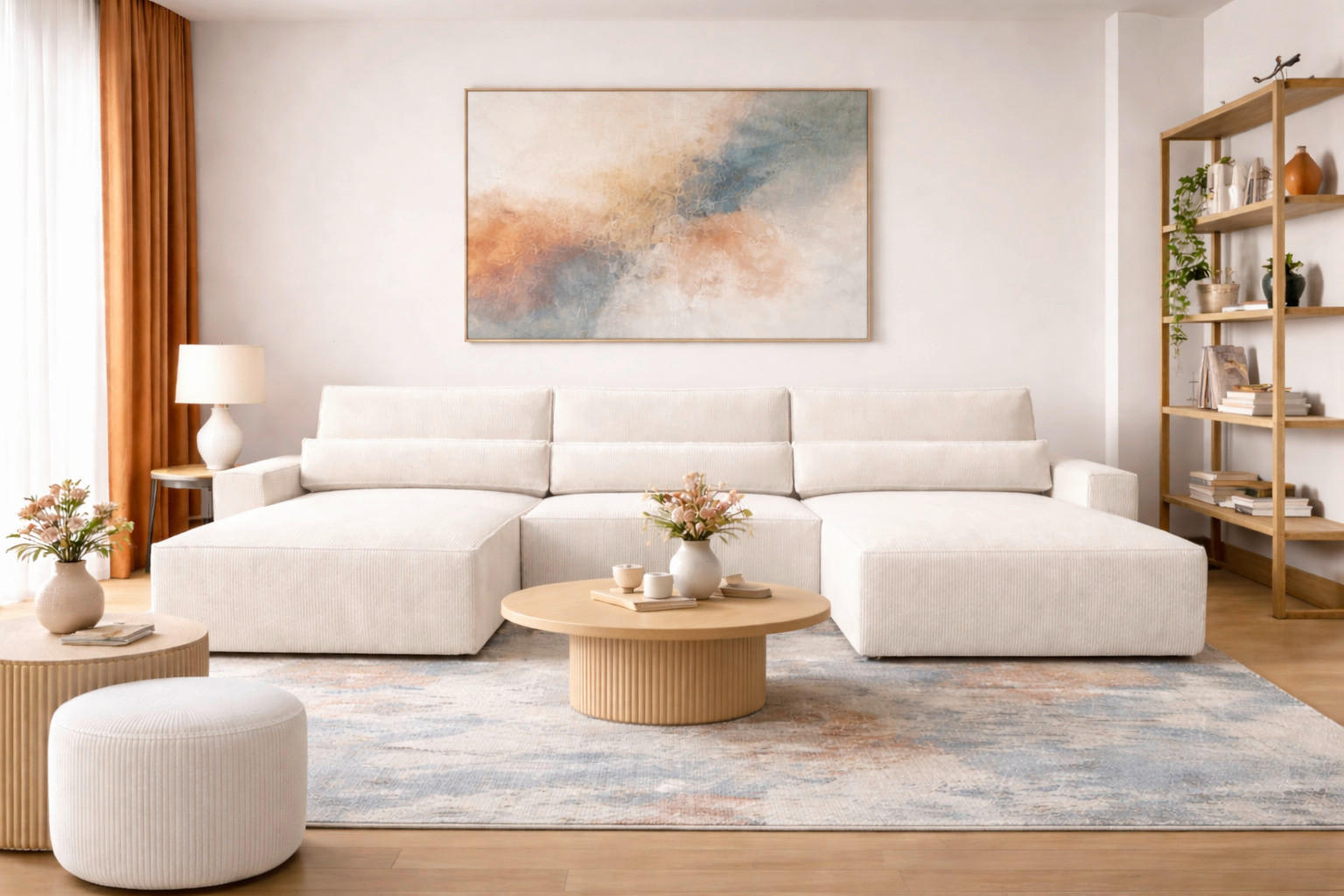 WOHNLANDSCHAFT BRAZIL U Creme  - Creme/Schwarz, Design, Kunststoff/Textil (200/410/200cm) - MID.YOU