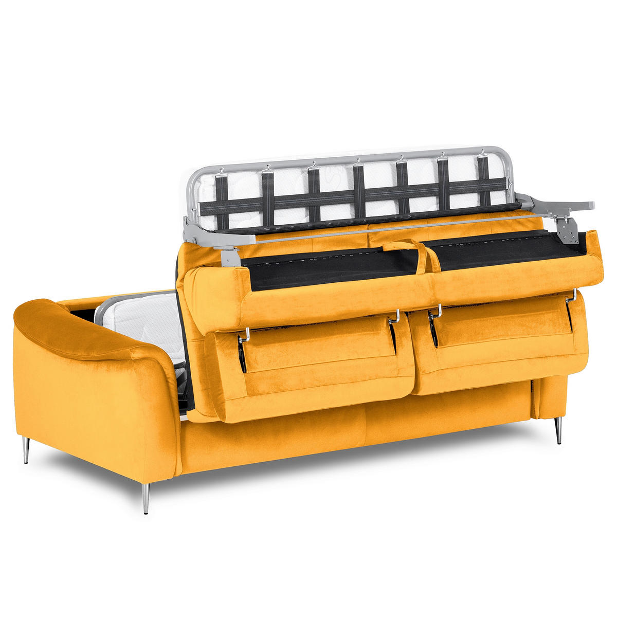 SCHLAFSOFA Samt Gelb  - Chromfarben/Gelb, Design, Textil/Metall (203/77-98/103cm) - MID.YOU