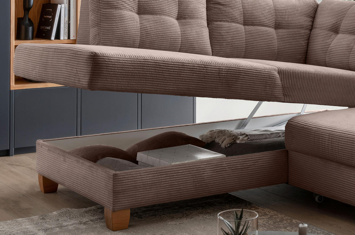 ECKSOFA Graubraun Cord  - Graubraun/Naturfarben, MODERN, Holz/Textil (206/274cm) - Livetastic