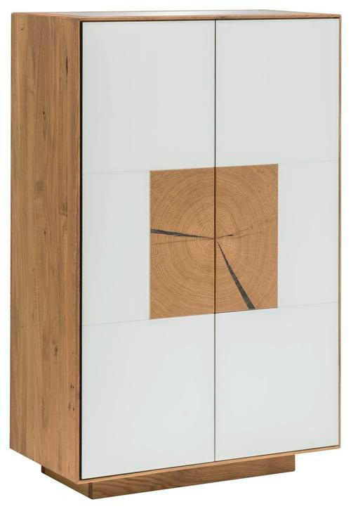 SCHUHSCHRANK Asteiche massiv Weiß, Eichefarben - Eichefarben/Weiß, MODERN, Glas/Holz (72/112/37cm) - Linea Natura