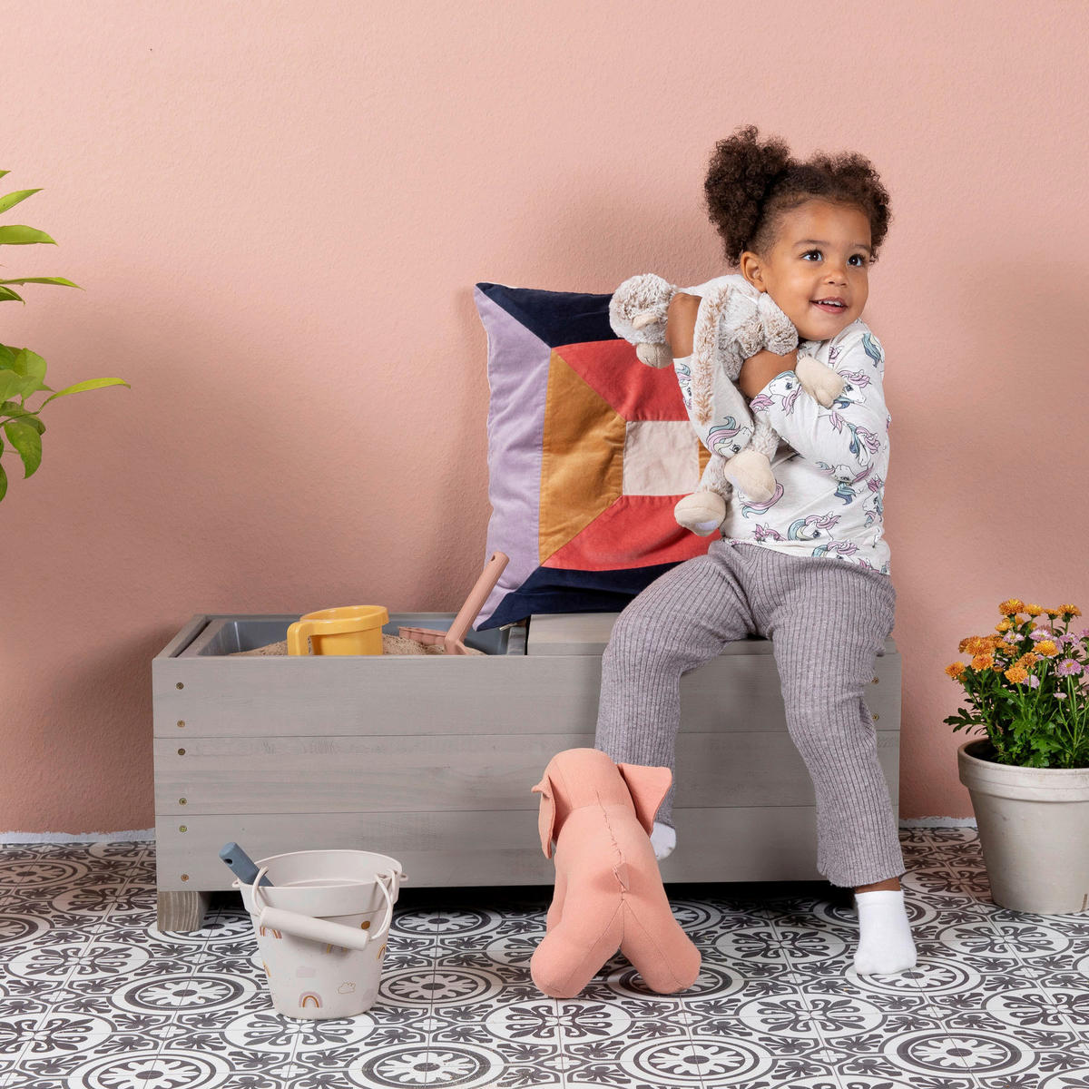 KINDERSITZBANK - Hellgrau, Basics, Holz (83/35/32cm) - MUDDY BUDDY