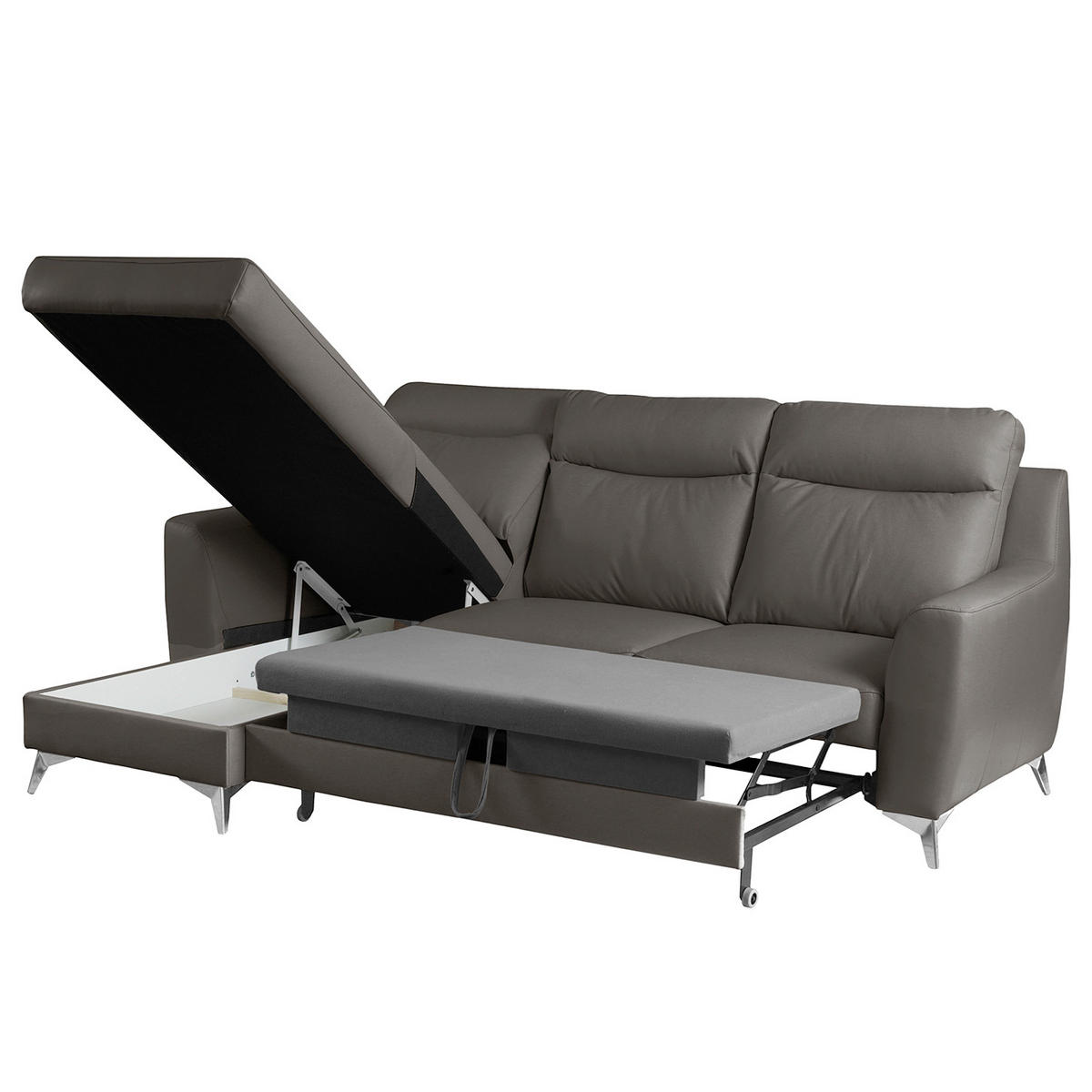 ECKSOFA Lederlook Echtleder Dunkelbraun  - Chromfarben/Dunkelbraun, Design, Leder/Textil (236/168cm) - Livetastic