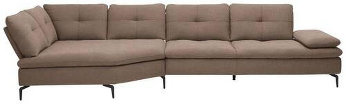 ECKSOFA in Flachgewebe Graubraun  - Graubraun/Schwarz, Design, Textil/Metall (157/344cm) - Chilliano