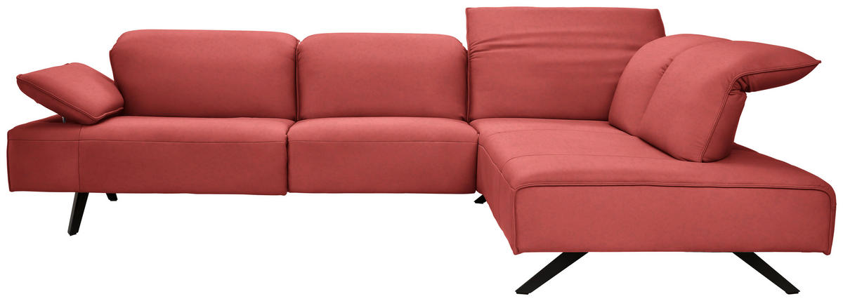 ECKSOFA Echtleder Koralle  - Koralle/Anthrazit, Design, Leder/Metall (290/230cm) - Johann Jakob