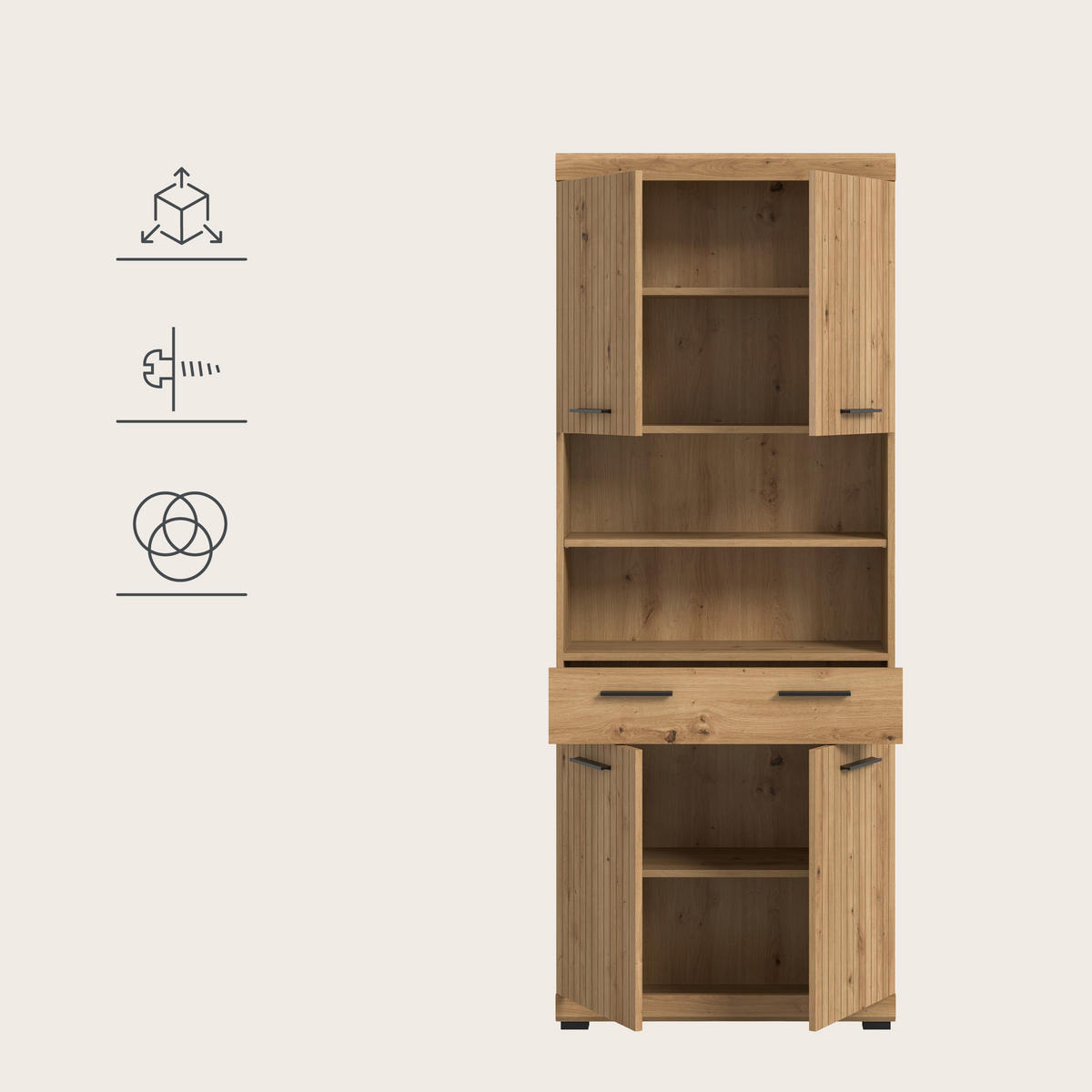 HOCHSCHRANK 74/191/31 cm  - Schwarz/Eiche Artisan, Trend, Holzwerkstoff/Kunststoff (74/191/31cm) - MID.YOU