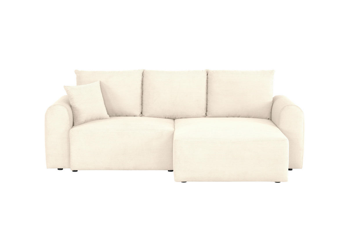 ECKSOFA in Cord Creme  - Creme/Schwarz, Design, Kunststoff/Textil (250/151cm) - MID.YOU