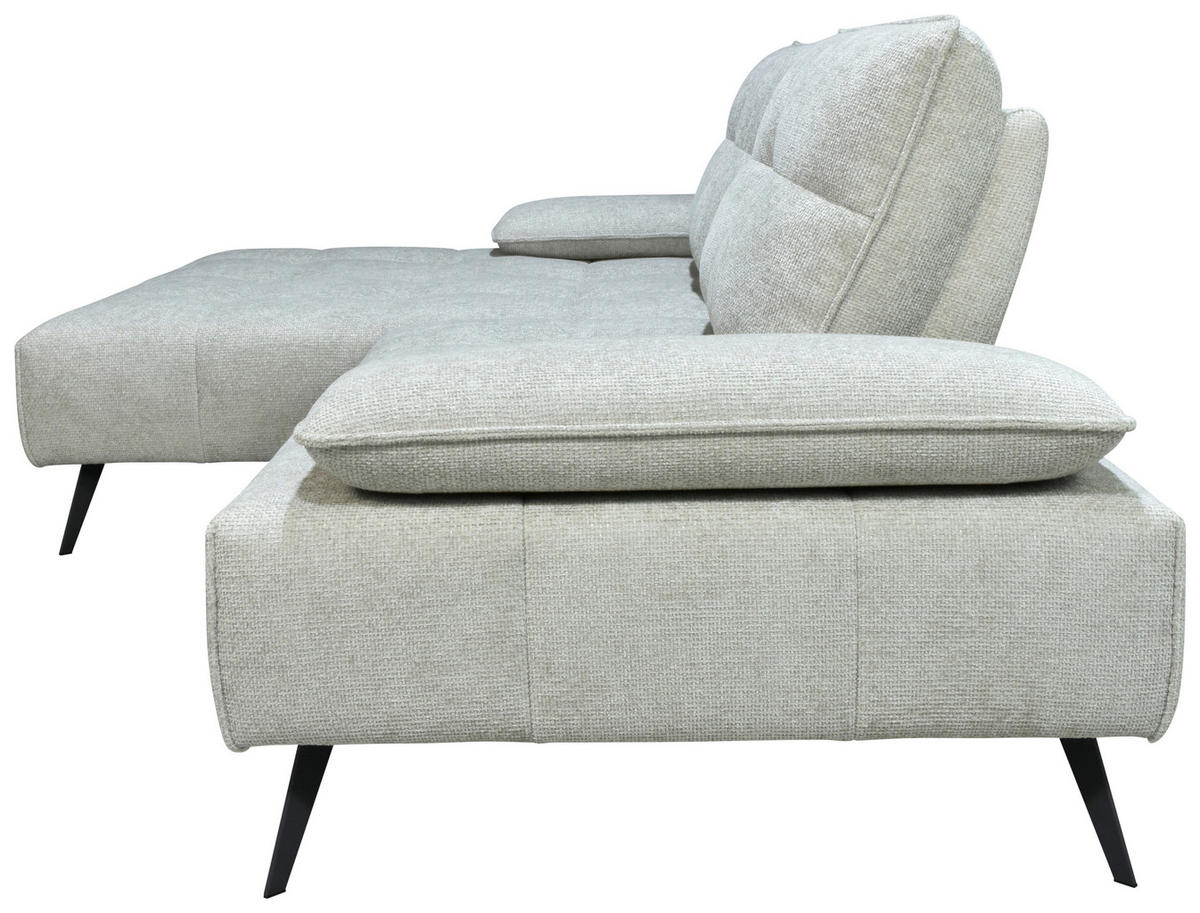 ECKSOFA Ottomane links  Greige Chenille  - Greige/Schwarz, Design, Textil/Metall (188/284cm) - Stylife